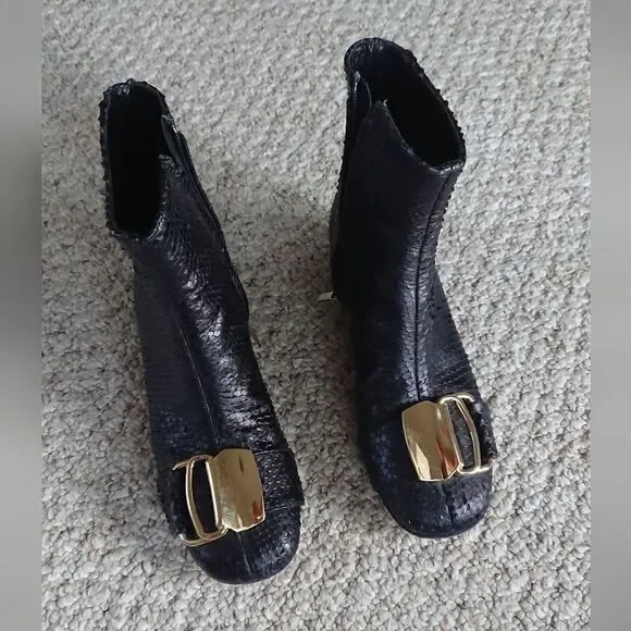 TIBI Wyatt embossed Buckle leather ankle Booties In Black size 5.5